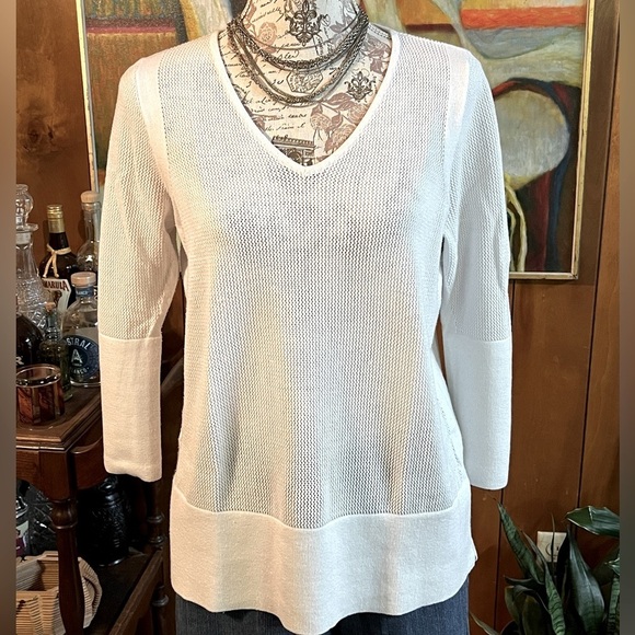 PETER‎ NYGARD White knit V-neck top size M. - Picture 1 of 13